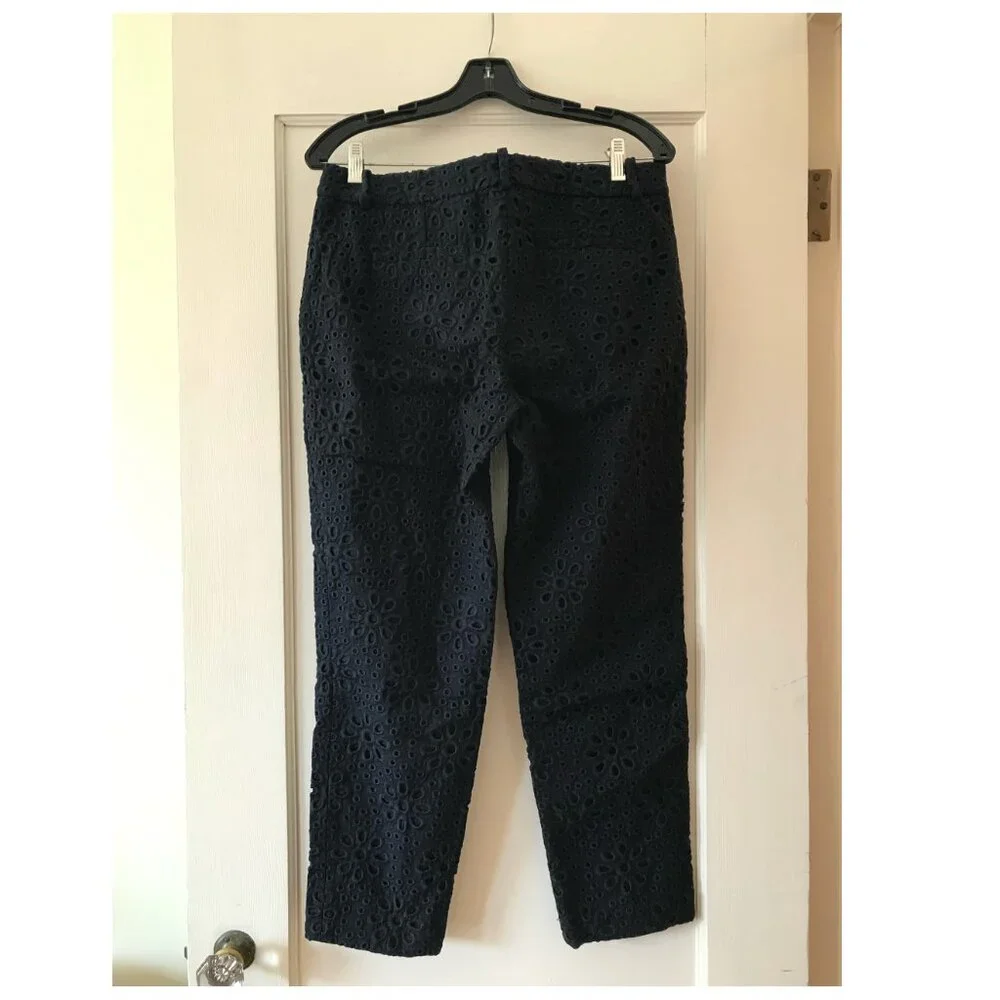 J.Crew | Navy Pinwheel Floral Eyelet Cafe Capri Pants 4
